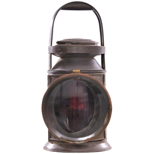 141 - A North British Railway three aspect Bulpitts Patent handlamp, the side stamped NBR, FOGSIGNALMEN, H... 