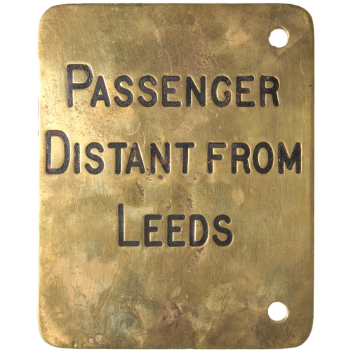 142 - A Midland Railway signal lever plate, PASSENGER DISTANT FROM LEEDS, the back reading SIGNAL FROM SHU... 