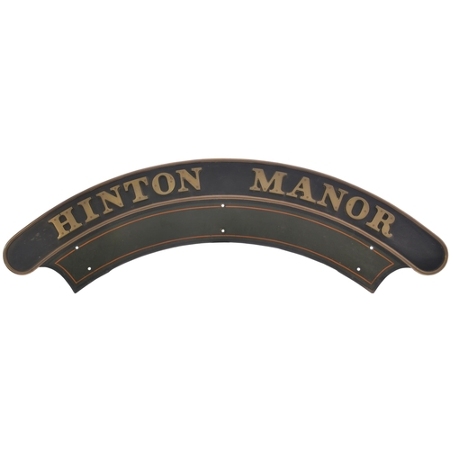 143 - A nameplate, HINTON MANOR, from the GWR 7800 Manor Class 4-6-0 No 7819 built at Swindon in February ... 