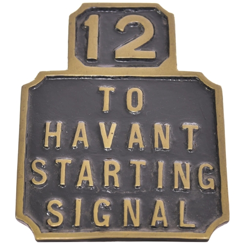 154 - A London and South Western Railway Stevens signal lever plate, 12 TO HAVANT STARTING SIGNAL. Cast br... 