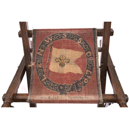 155 - A deck chair, the cloth seat woven with coat of arms L&NWSS Co, wood in excellent condition, a littl... 