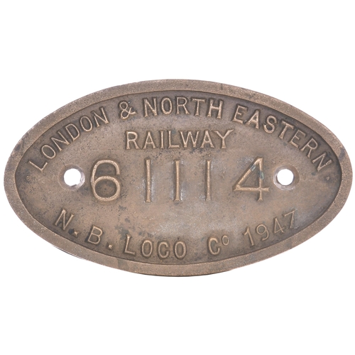 162 - A worksplate, LONDON & NORTH EASTERN RAILWAY, 61114, N.B. LOCO Co, 1947, from a LNER B1 Class 4-6-0 ... 