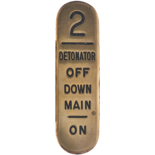 165 - A group of GWR signal lever plates, (a) 1 DETONATOR OFF UP MAIN/ON, (b)  2 DETONATOR OFF DOWN MAIN/O... 