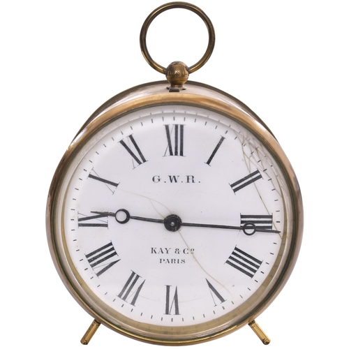 179 - A GWR  drum clock by Kay and Co, Paris, the face marked with the company initials, the case, movemen... 