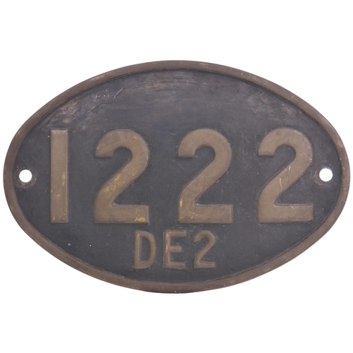 185 - A Rhodesia Railways cabside numberplate, 1222 DE2, from a 3ft 6ins gauge diesel electric, the last o... 