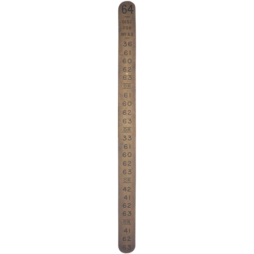 192 - A GWR signal lever plate, 64, DISV FOR 63..., engraved brass, length 23½