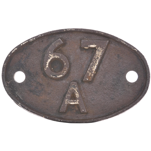 197 - A shedplate 67A Corkerhill (1948-May 1973), ex loco condition, district number plate shown on the ba... 