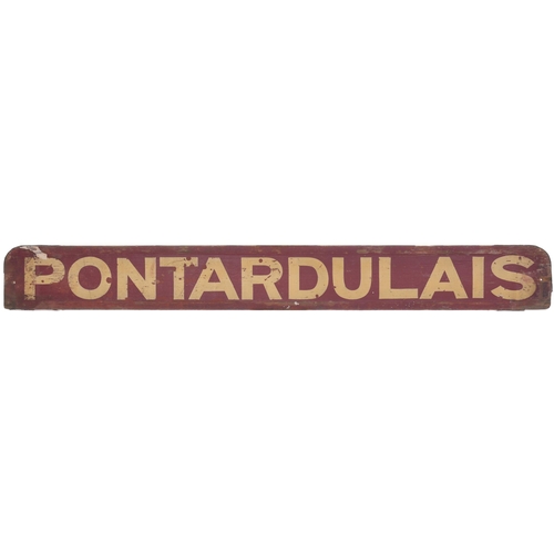 203 - A small carriage board, PONTARDULAIS-SWANSEA VICTORIA, used on trains on the southern end of the Cen... 