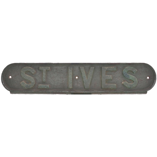 209 - An LNER seat back plate, ST IVES, from the Cambridge to Huntingdon route which closed in 1970. Cast ... 