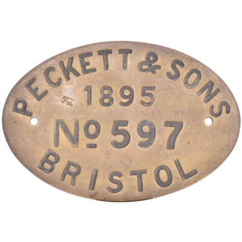 213 - A worksplate, PECKETT & SONS, 597, 1895, from a Peckett Type R1 0-4-0ST new to William Lounds, Colli... 