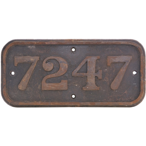 222 - A GWR cabside numberplate, 7247, from a 7200 Class 2-8-2T rebuilt at Swindon in September 1938 from ... 