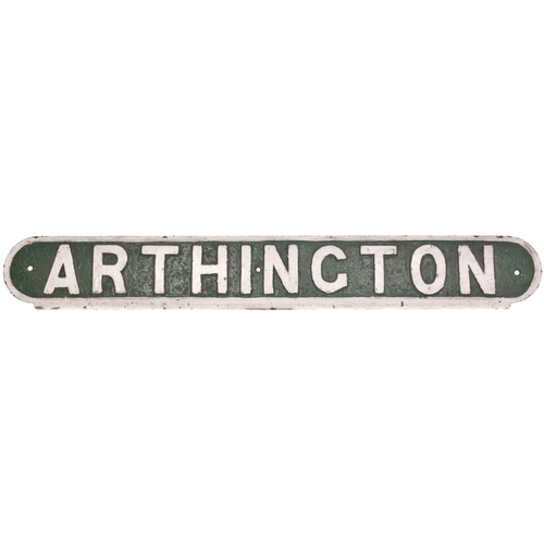 223 - An LNER seat back plate, ARTHINGTON, from the Leeds to Harrogate route, the junction for Ilkley. The... 