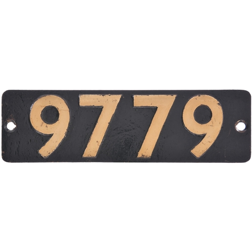 225 - A smokebox numberplate, 9779, from a 8750 Class 0-6-0PT built at Swindon in April 1936. A long time ... 