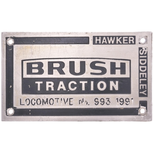 83 - A worksplate, BRUSH, 993, 1991, from a BR Class 60 No 60091. Cast aluminium, 9¾