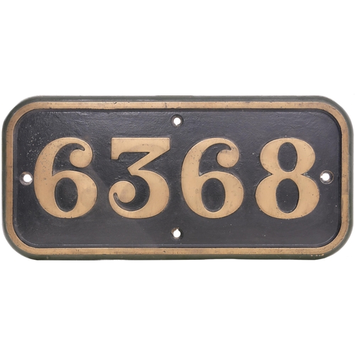 84 - A GWR cabside numberplate, 6368, from a 43XX Class 2-6-0 built at Swindon in October 1925. It was at... 