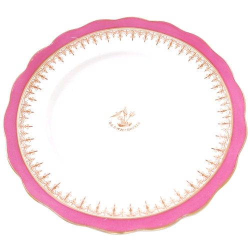 97 - A Glasgow and South Western Railway Hotels tea plate by Dunn Bennett, with pink and gilt border, 9