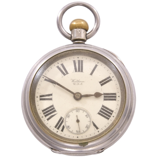 99 - A Brecon and Merthyr Railway pocket watch, by Waltham, the back of the outer case clearly engraved B... 