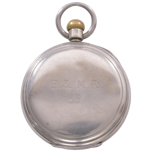 99 - A Brecon and Merthyr Railway pocket watch, by Waltham, the back of the outer case clearly engraved B... 