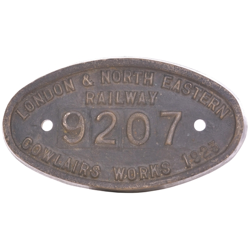 114 - A worksplate, LONDON & NORTH EASTERN RAILWAY, 9207, COWLAIRS WORKS, 1923, from a LNER N15 Class 0-6-... 