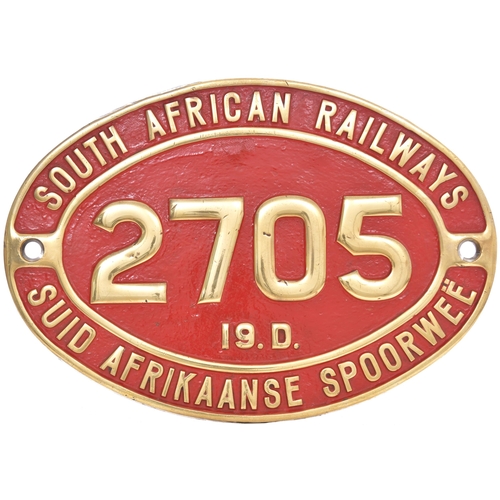 145 - A South African Railways cabside numberplate, 2705, from a 3ft 6ins gauge Class 19D 4-8-2 built by B... 