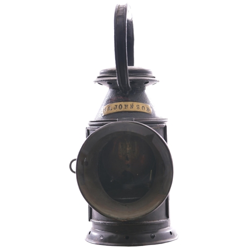 184 - A small LNWR inspector's handlamp, with brass plate W.A. JOHNSON, complete with interior fittings an... 