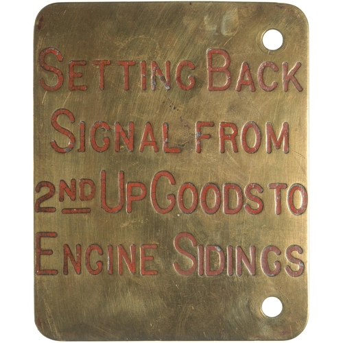 193 - A Midland Railway signal lever plate, SIGNAL FROM BAY LINE TO DOWN WALSALL LINE. The back is marked ... 