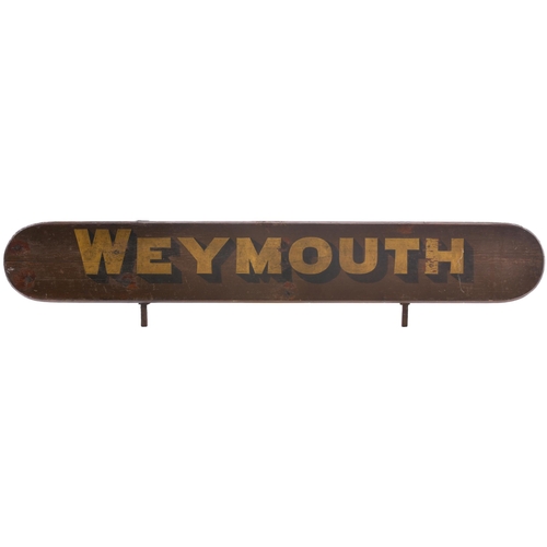 92 - A railmotor destination board, WEYMOUTH-PORTLAND, from the GWR and LSWR Joint branch which closed to... 