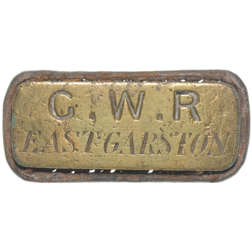 1 - Cash bag plate, GWR EAST GARSTON, on leather boss. (Postage Band: A)
