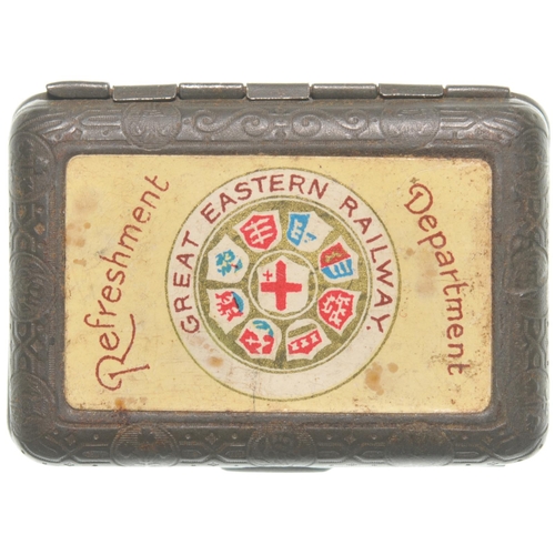 10 - GER Vesta box, coat of arms label, London Hotel Coffee Room advert inside. (Postage Band: A)
