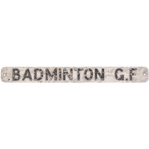 17 - Badminton G.F, BR(W) alloy ground frame notice, embossed alloy, 18½