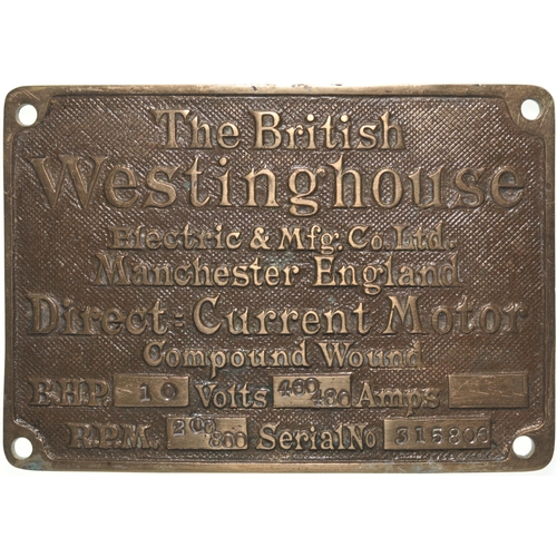 45 - Builders plate, British Westinghouse, brass, 5¼