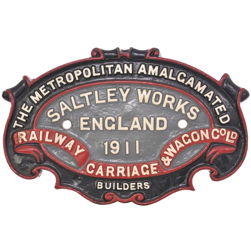 Wagonplate, Metropolitan Amalgamated R C W Co Saltley 1911, 9½"x6", the front repainted. (Postage Band: B)