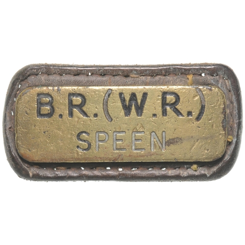 62 - Cash bag plate, BR(W) SPEEN, on leather boss. (Postage Band: A)