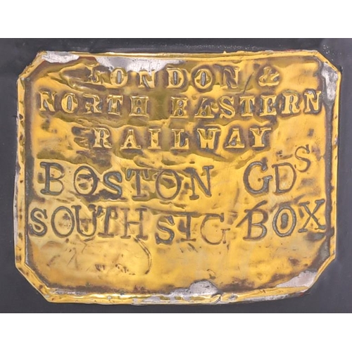 156 - An LNER handlamp, three aspect with brass plate, BOSTON GOODS SOUTH SIG BOX, complete with interior ... 