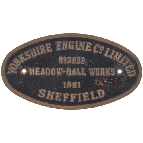 182 - A worksplate, YORKSHIRE ENGINE, 2823, 1961, from a standard gauge 300HP 0-4-0 diesel-hydraulic locom... 