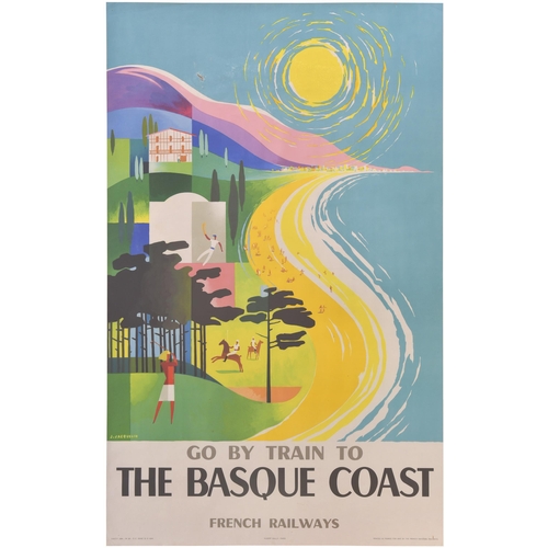 183 - An S.N.C.F. double royal poster, THE BASQUE COAST, by J Jacquelin, 1964. A small area of damage towa... 