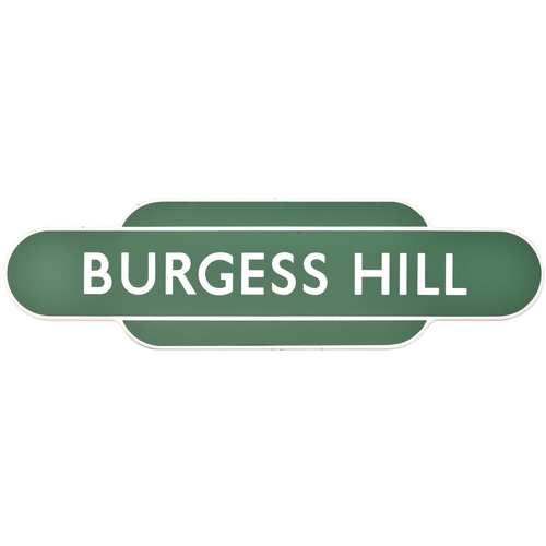 196 - A BR(S) totem sign, BURGESS HILL, (f/f), from the Brighton Main Line, situated between Haywards Heat... 