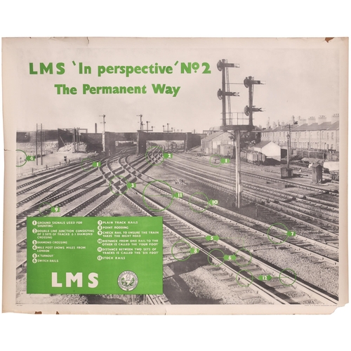 28 - An LMS quad royal poster, LMS IN PERSPECTIVE, THE PERMANENT WAY, a panoramic view of a busy junction... 