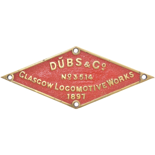 32 - A worksplate, DUBS & Co, 3514, 1897, from a London & South Western Railway 700 Class 0-6-0 No 691 bu... 