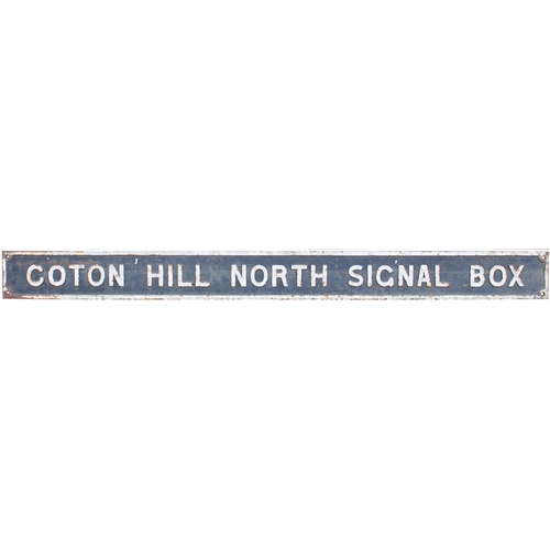 34 - A GWR nameboard, COTON HILL NORTH SIGNAL BOX, a box north of Shrewsbury on the route to Chester. Cas... 