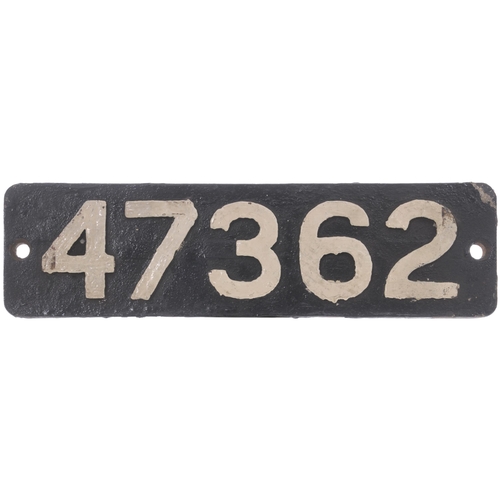 40 - A smokebox numberplate, 47362, from a LMS Class 3F 0-6-0T No 16444 built by the North British Locomo... 