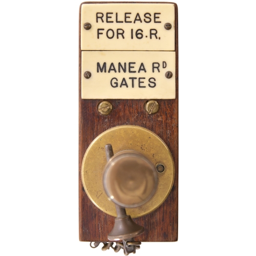 90 - A GER signal box plunger with ivorine plates RELEASE FOR 16R and MANEA RD GATES, brass knob with sec... 