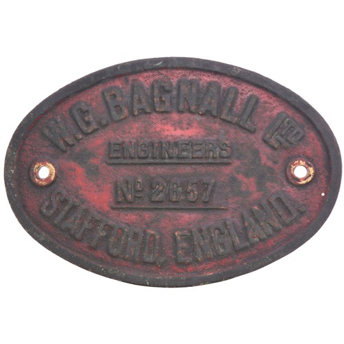 52 - A worksplate, BAGNALL, 2657, from a standard gauge 0-4-0ST new to Gas Light & Coke Co. Beckton Gas W... 