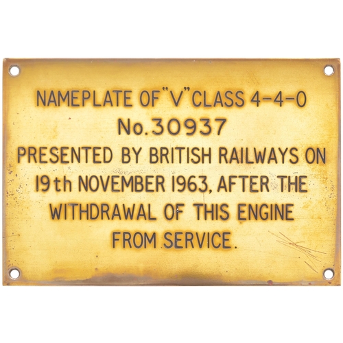 112 - A nameplate, EPSOM, with SCHOOLS CLASS appendage below, from a Southern Railway V Class 4-4-0 No 937... 