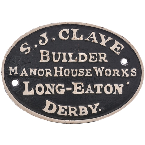 124 - A wagonplate, SJ CLAYE, BUILDERS, MANOR HOUSE WORKS, LONG EATON, DERBY. Cast iron, 8