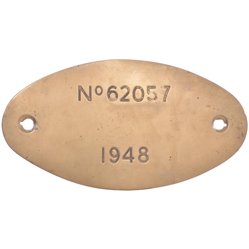 129 - A works numberplate, No 62057 1948, from a Peppercorn K1 Class 2-6-0 built by the North British Loco... 