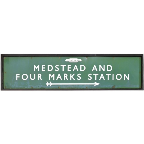 13 - A BR(S) station sign, SOUTHERN, MEDSTEAD & FOUR MARKS STATION, from the Alton to Winchester route wh... 