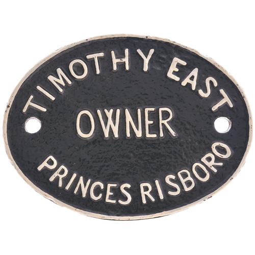 146 - A wagonplate, TIMOTHY EAST, OWNER, PRINCES RISBORO. Cast iron, 8¼