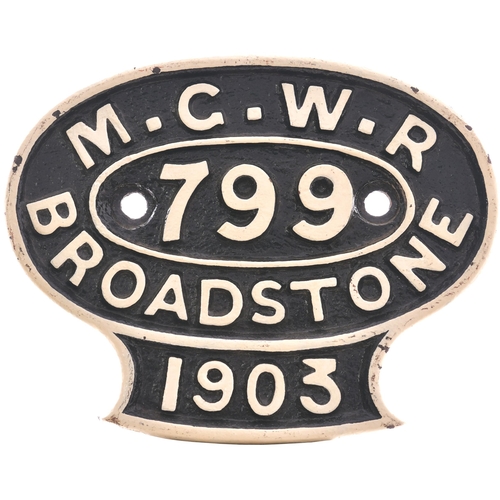 167 - A Midland Great Western Railway (of Ireland) wagonplate, MGWR, 799, BROADSTONE 1903. Cast iron, 7¼