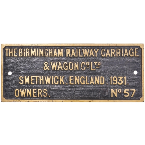 177 - A wagonplate, THE BIRMINGHAM RAILWAY CARRIAGE & WAGON CO LTD, SMETHICK ENGLAND, 1931, OWNERS, No 57.... 